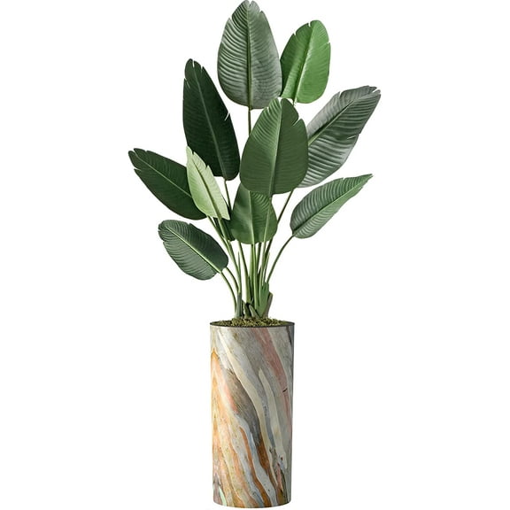 Artificial Tree in Modern Contemporary Planter, Fake Bird of Paradise Silk Tree for Indoor and Outdoor Home Decoration - 67" Overall Tall (Plant Pot Plus Tree)