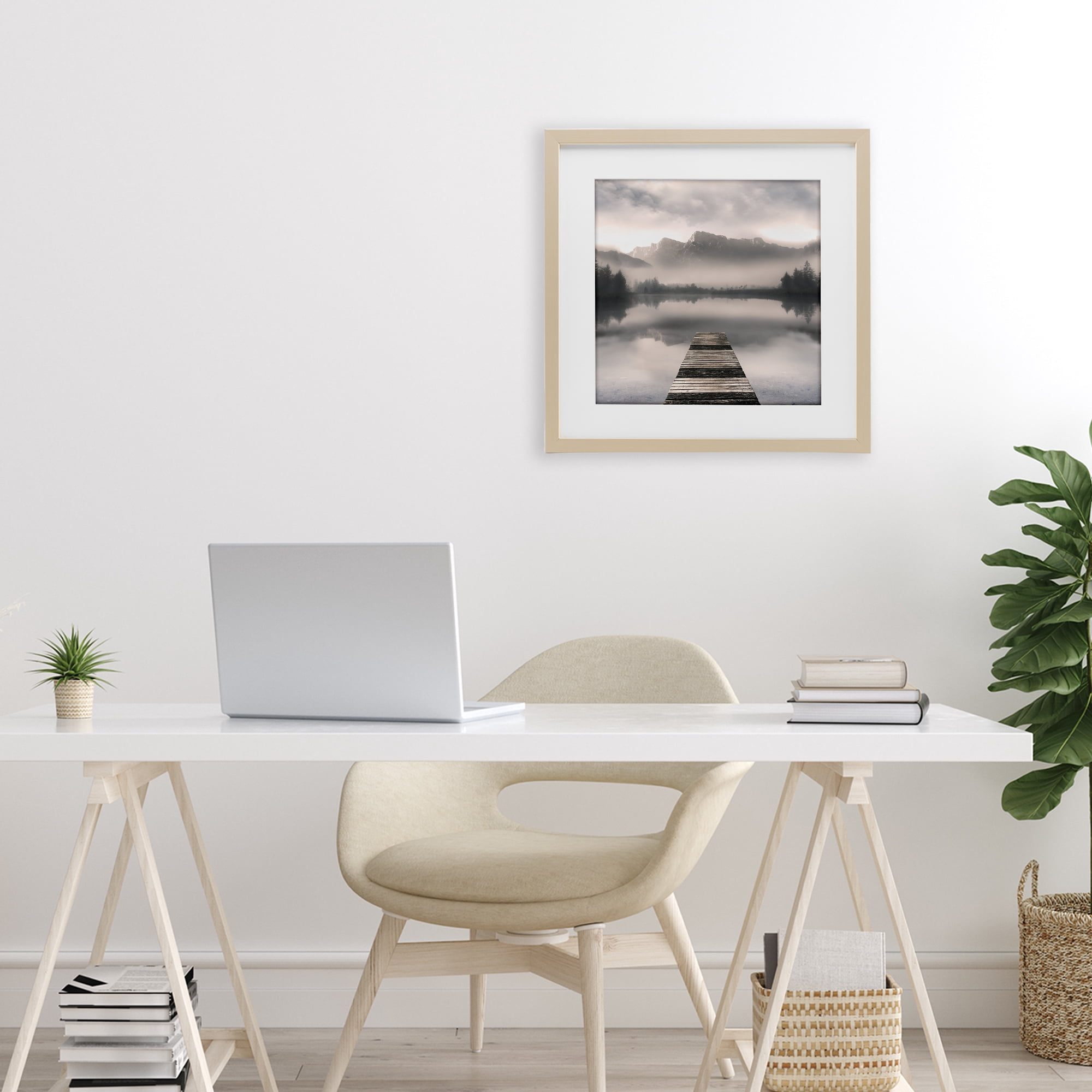 Stupell Industries Calm Reflective Waters & Mountains Birch Framed Print Under Glass, design by Irene Weisz