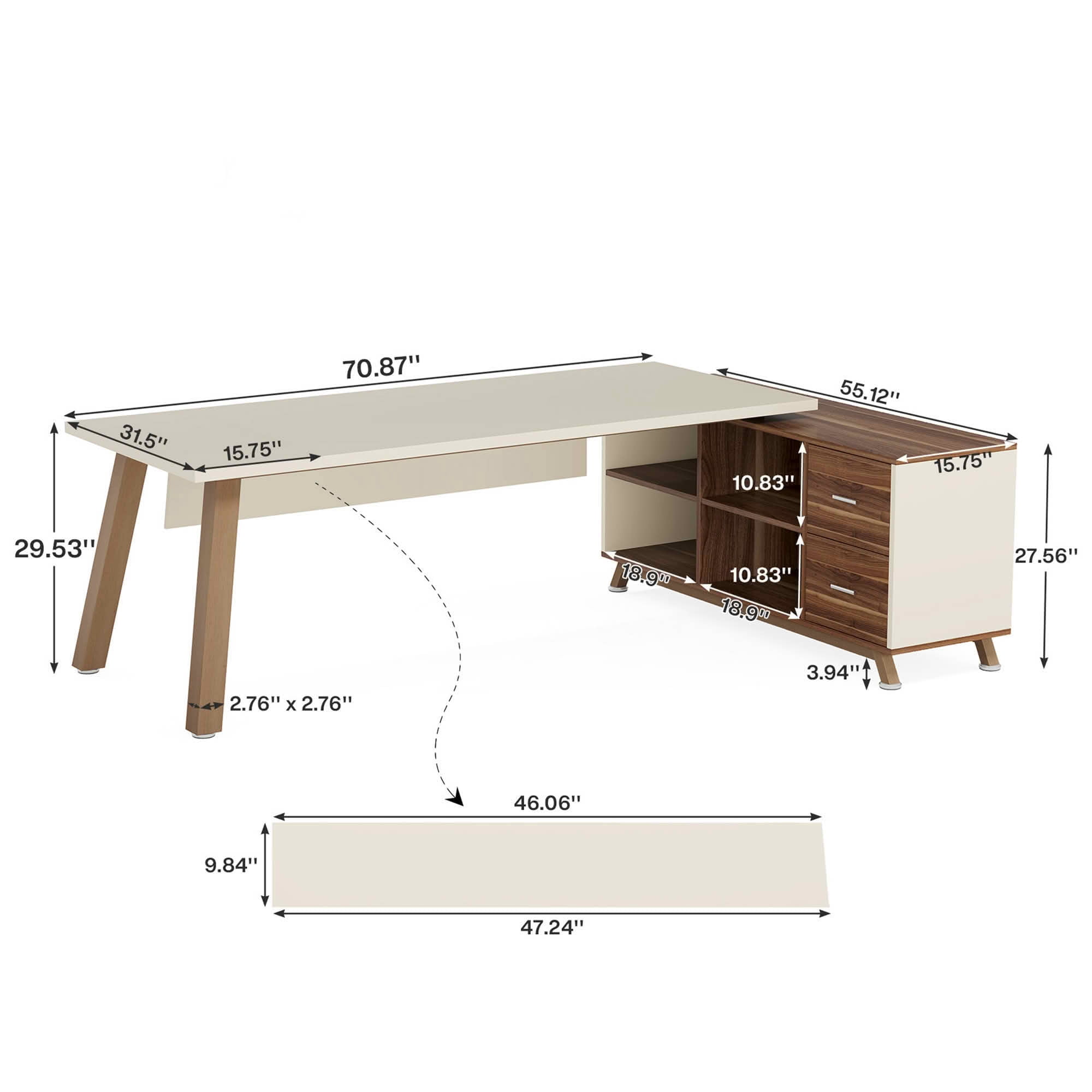 MAYEERTY 71 Inch L-Shaped Executive Computer Desk with File Drawers & Open Storage Shelves, E0-Grade Scratch Resistant Board Metal Frame Workstation for Home & Professional Office