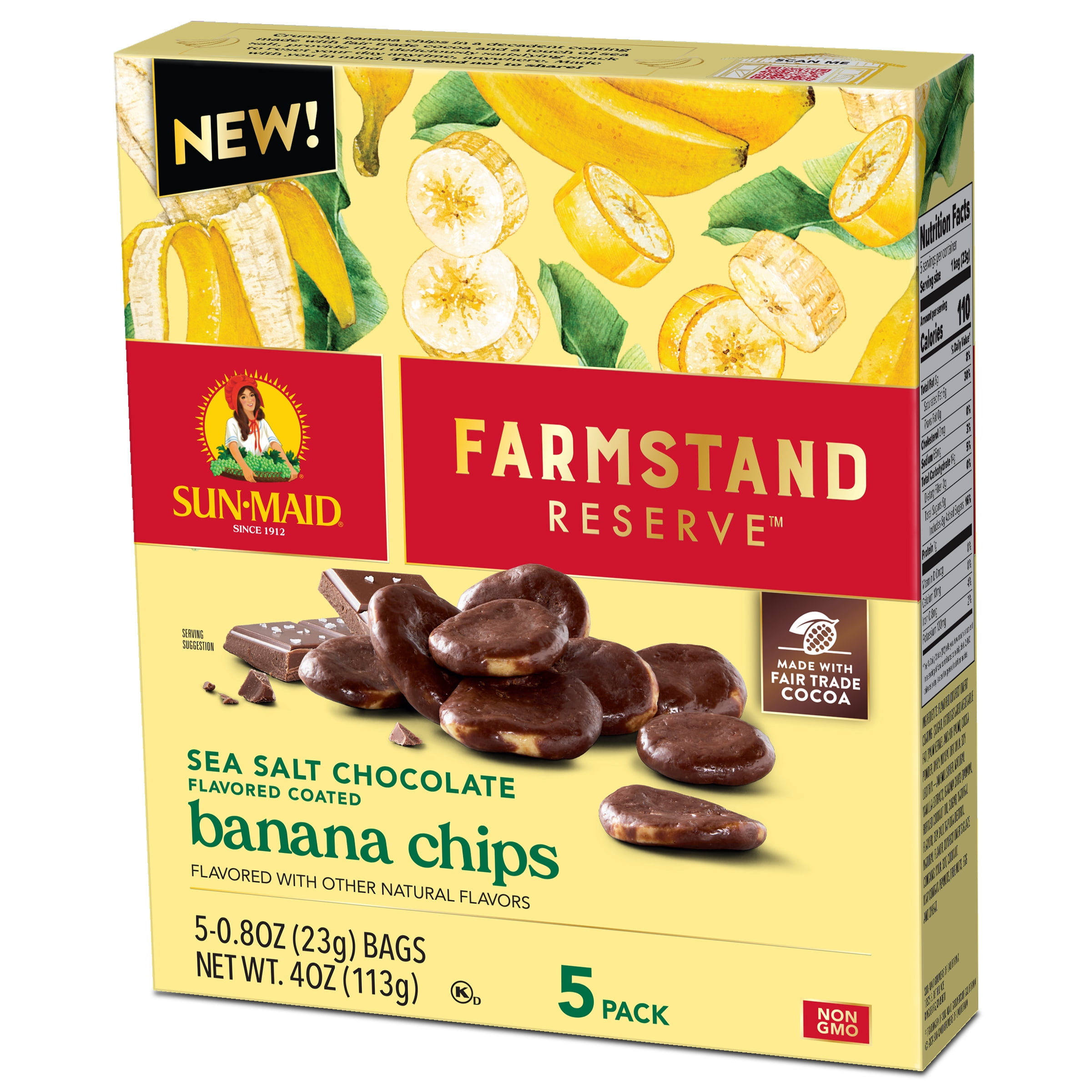 (3 pack) Sun-Maid® Farmstand Reserve™ Sea Salt Choc Bnna Chips 5-Ct Bx/.8oz Bag