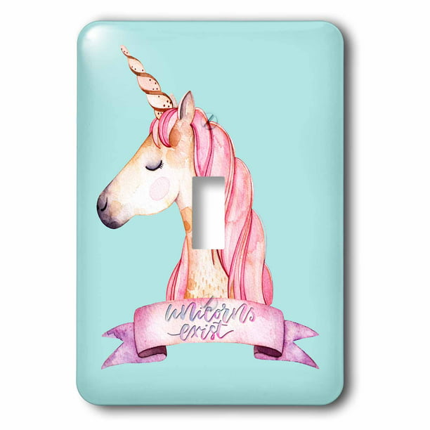3dRose Blue Girl Unicorn Illustration and Typography - Unicorns exist -  Single Toggle Switch 
