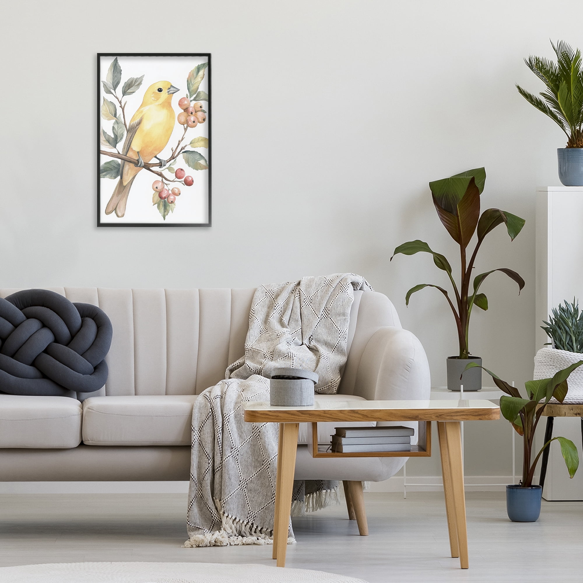 Stupell Industries Sun Lit Bird on Branch Black Framed Giclee Art, design by Petal Prints Design