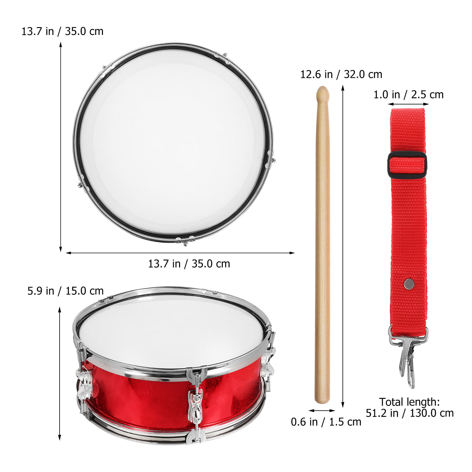 Raindrops Red Snare Drum for Kids - 1 Set Musical Instrument Perfect for Marching Band Practice and
