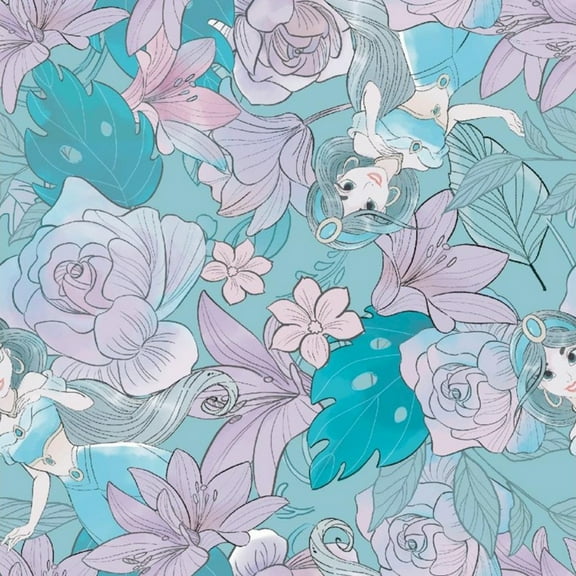 Springs Creative Disney Princess Jasmine Floral Blue 100% Cotton Fabric by The Yard