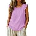 thumbnail image 2 of Otntypg Women’s Ruffled Trim Sleeve Tank Tops Lightweight Casual Crewneck Summer Shirts Loose Fit Basic Solid Color Blouse Soft Cotton Sleeveless Tops, 2 of 7