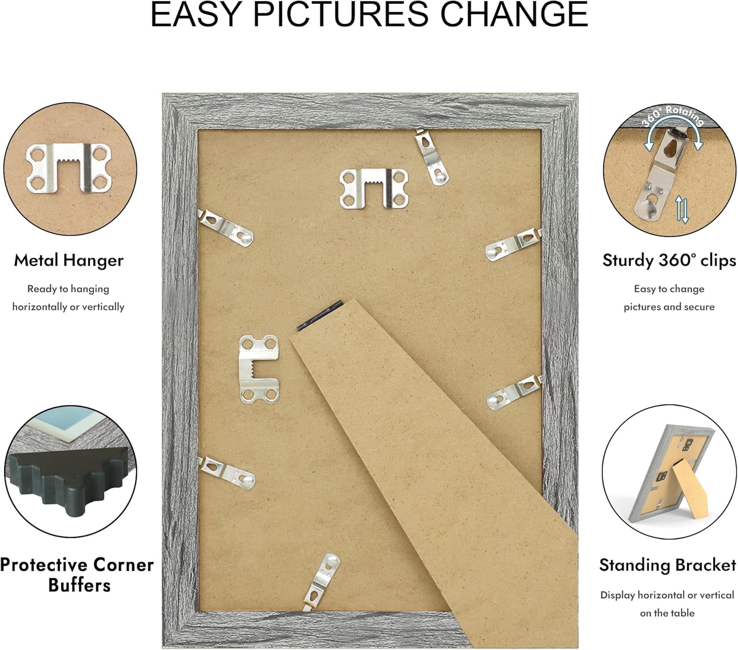 7x10 Picture Frame Set of 2, Made of Real Glass and Grey Wooden Frame - Display 5.5 x 8.5 Diploma Frame with Mat or 7x10 Without Mat, 7 by 10 Photo for Wall or Tabletop
