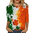 thumbnail image 1 of Birdeem T-Shirt Imprimé de la Saint-Patrick pour Femmes, Blouse à Manches 3/4, Col Rond, Hauts Décontractés, 1 of 5