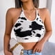 thumbnail image 5 of Top camisola de punto con cuello en U y lazo en la espalda, sin mangas, cuello halter, chaleco con patrón de vaca para niñas, blanco M, 5 of 8