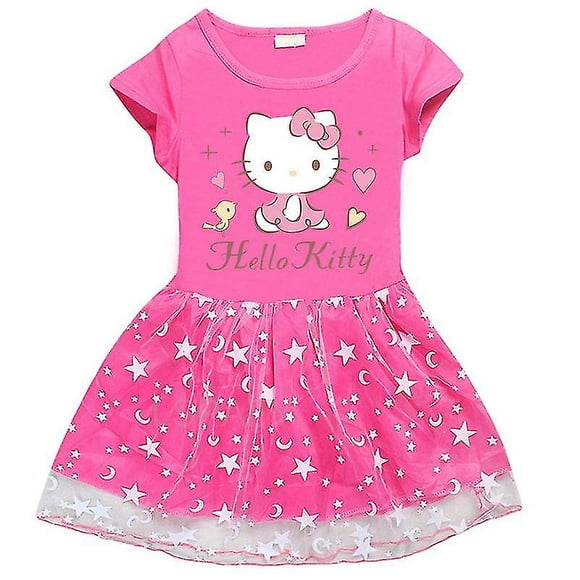Hello Kitty Girls Kids Dress Pleated Princess Patchwork Dress Cute Printed Child Clothes