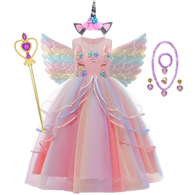 Vestido de unicornio de arcoíris para niñas, disfraz de princesa de fantasía para fiesta de cumpleaños, disfraz de Halloween para niños de 3 a 12 años Fivean unisex