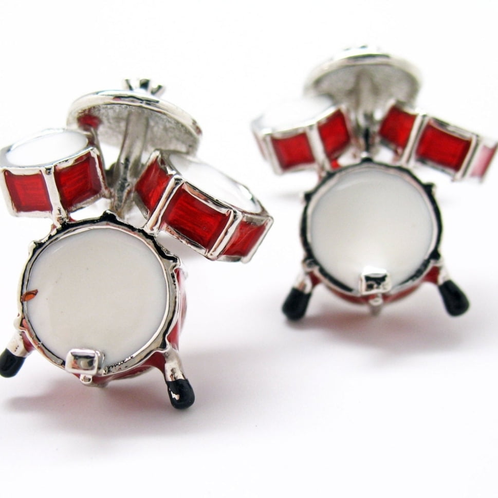 PAIR Drum Kit Music Cufflinks Select Gift Pouch 