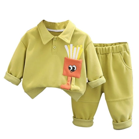 MuZeFu Toddler Girl Clothes 3T Sets Winter 1-6 Years Children s Fashion Pocket French Fries Button Top Solid Color Sanitary Pants Two Piece Set Long Sleeve Round Neck Top/Shirt Set