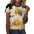 thumbnail image 3 of Bee And Flowers T-Shirt O Neck Retro Print Big Size T-Shirts Short Sleeve Tees Womens Pretty Design, 3 of 5