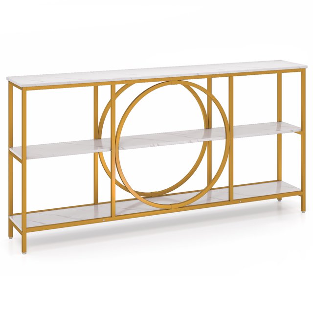 Gymax 3-Tier Console Table w/ Faux Wood Grain Storage Shelves for Hallway Living Room White