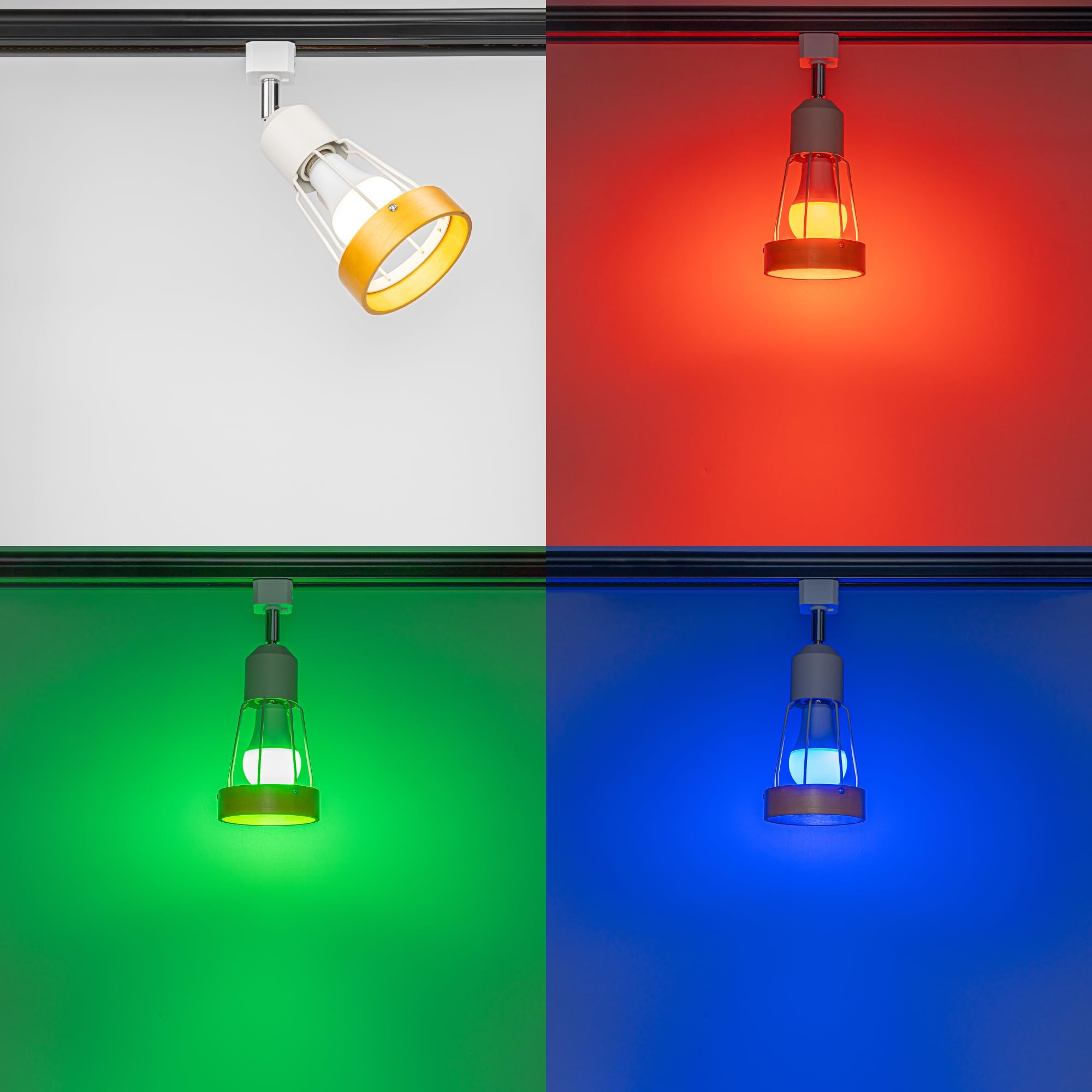 KAYYELAMP Adjustable Angle J-Type Track Head Lighting Wood Metal White Track Ceiling Lamp Dimmable RGB Fixture Vintage Design For Kitchen Party Home Office(No Track)