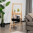 thumbnail image 3 of Gymax 3 Step Ladder Foldable Bamboo Step Stool 330Lbs Capacity with Tool Storage Bag, 3 of 10