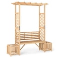 thumbnail image 2 of Costway Patio Garden Bench Arbor Arch with Pergola Planting Box Side Trellis for Vines, 2 of 10
