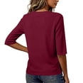 thumbnail image 4 of Qwertyu Short Sleeve Sweater for Women Summer Square Neck Pullover Tops Business Casual Lightweight Sweaters Spring Fall Clothes 2026 Wine 2XL, 4 of 5