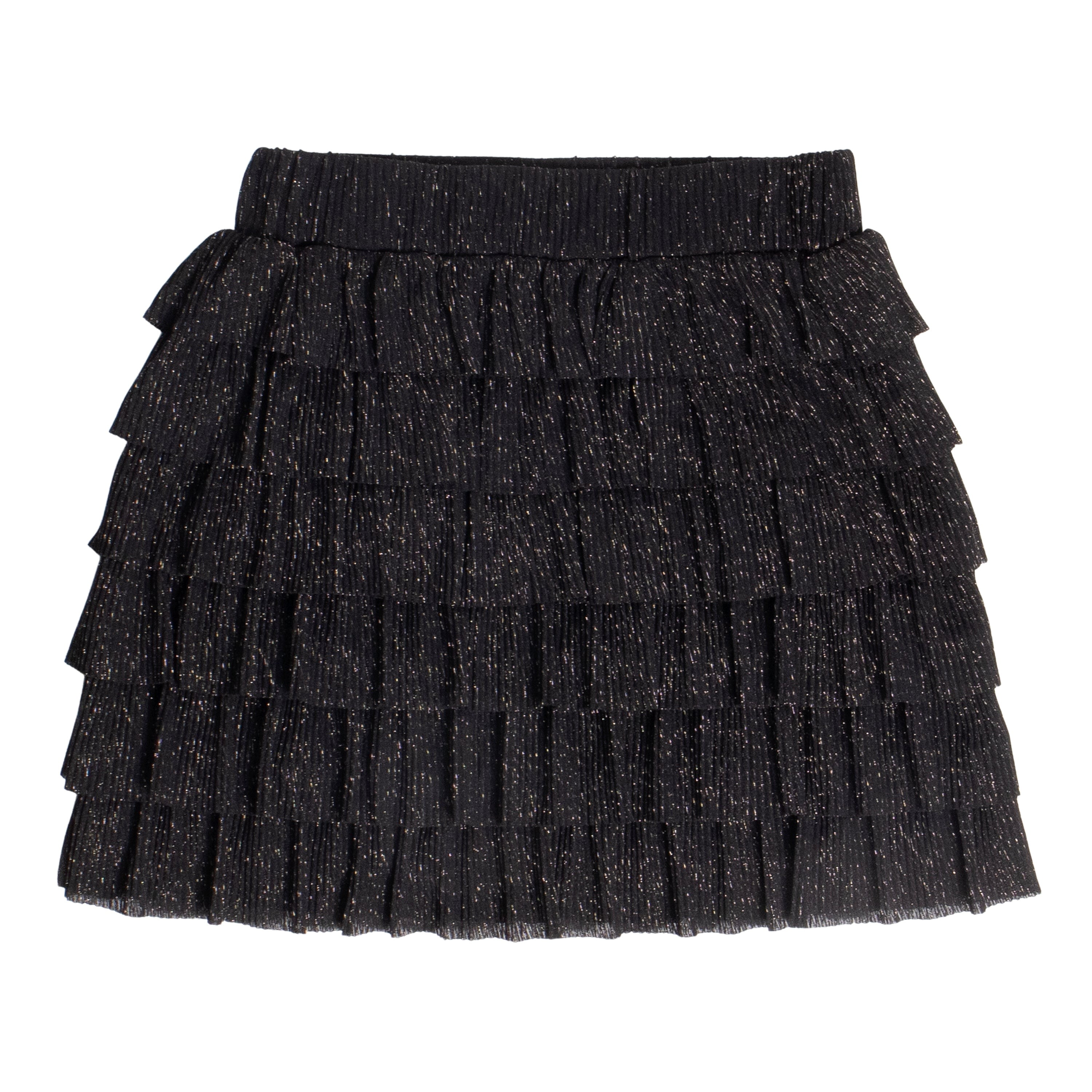 Kidpik Little Girls Pull On Pleated Shine Tiered Ruffle Knit Skirt