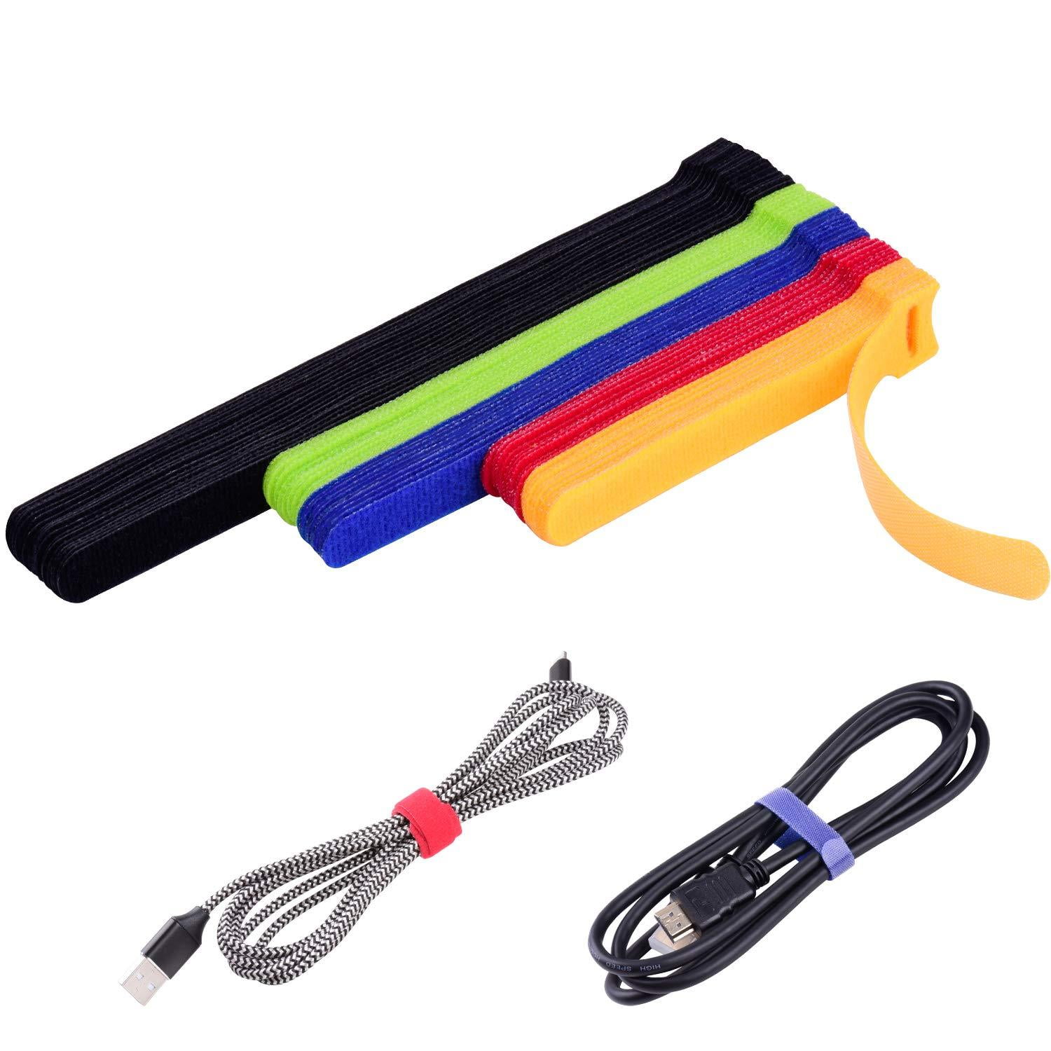 Cable Ties Reusable 20pcs Straps Adjustable Releasable Tidy Wrap Hook and Loop Long Large Strong for PC Computer Electronics 5 Color