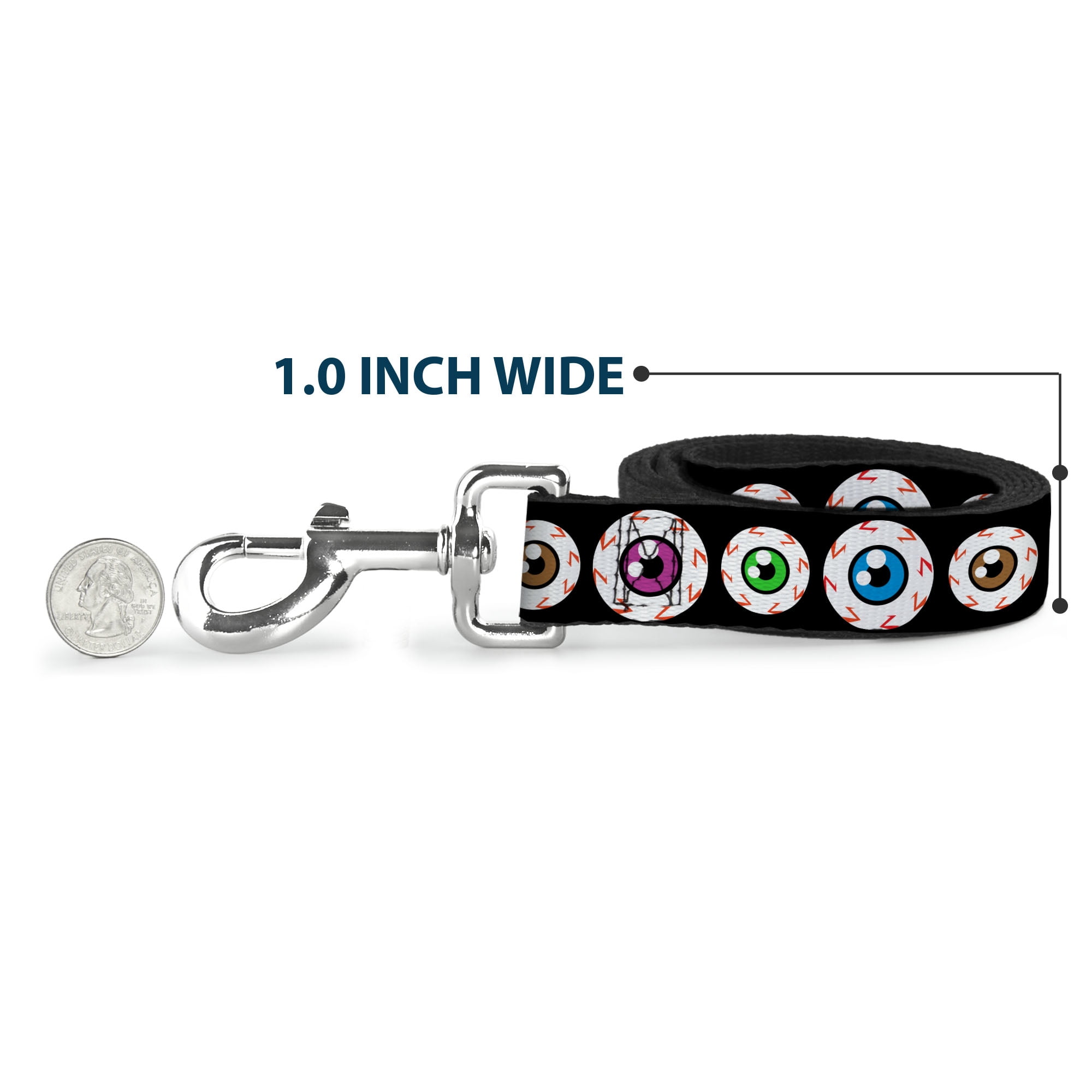 Buckle-Down Pet Leash, Dog Leash, Eyeballs Black Multi Color, 6 Feet Long 1.0 Inch Wide