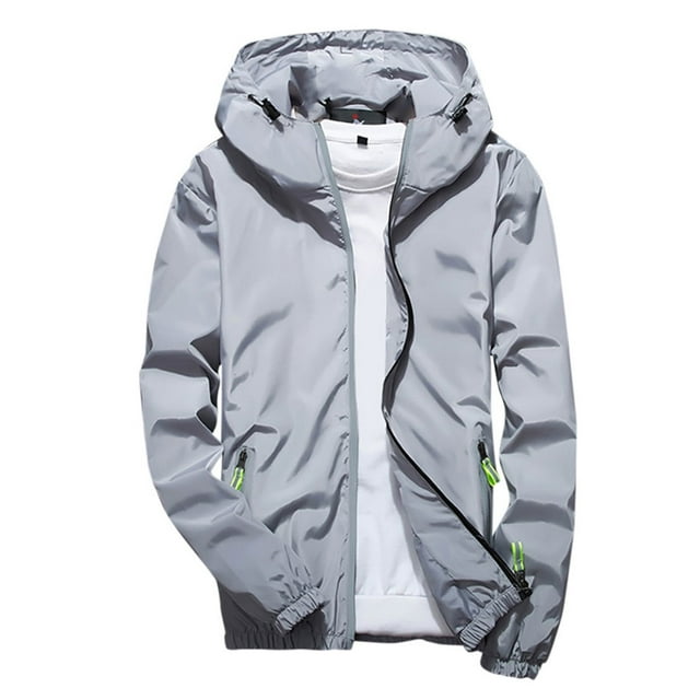 LOVZFMLL Coupe-Vent à Capuche pour Hommes, Décontracté, Coupe Ample, Imperméable, Manches Longues, à Fermeture Éclair, Extérieur, Course, Pêche, Randonnée, Manteau d'Extérieur avec Poches à Glissière