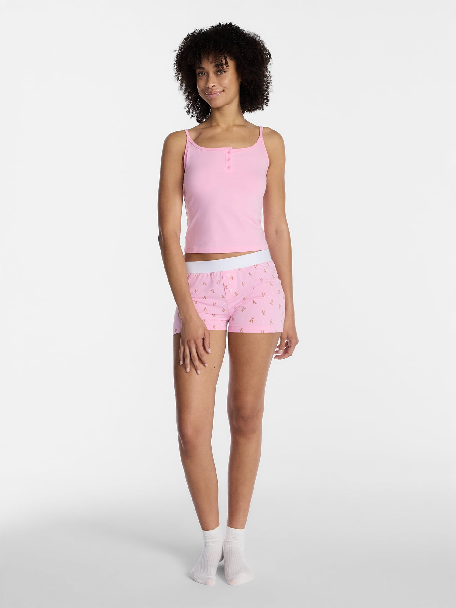 No Boundaries Women’s and Women’s Plus Cloud Core Sleepwear Cami and Boxer Shorts set, 2-Piece, Sizes XXS – 3X