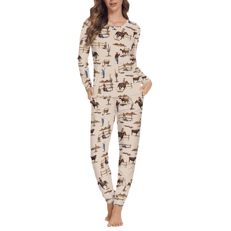 

NETILGEN Southwest Tribe Horse Element Pajama Sets for Women Soft Pajama Lingerie Sleepwear for Women 2 Pcs Multi-Season Nightwear for Women Plus Size Loose Fitting