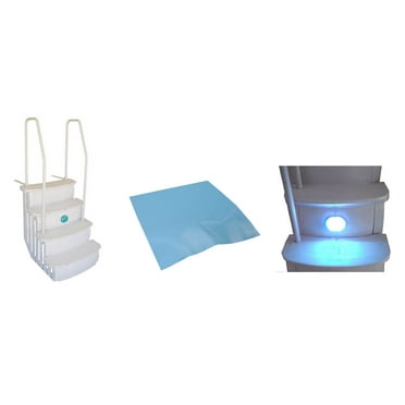 Main Access iStep Above Ground Pool Entry Steps Ladder w/ Mat Pad   LED Light