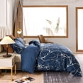 thumbnail image 2 of Satin Bedding Set Blue Satin Duvet Cover Set 2 Pcs Blue White Metallic Marble Pattern Luxurious Bedding Set Twin Size, 2 of 8
