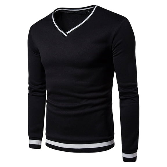 Tawop Mens Tshirts Long Sleeve V Neck Solid Casual Black L