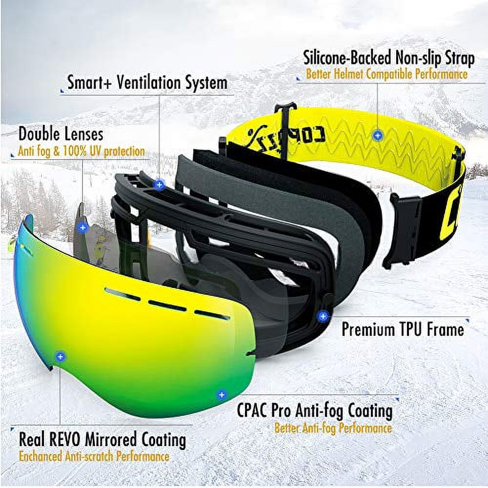COPOZZ Ski Goggles, G1 OTG Snowboard Snow Goggles for Men Women Youth, Interchangeable Double Layer Anti Fog UV Protection Lens, Polarized Goggles Available (G1-Black Frame Gold Lens(VLT 16. - image 3 of 3