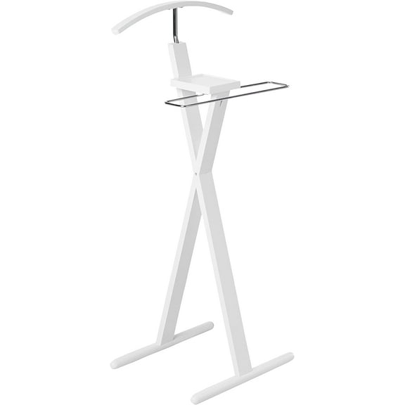 Proman Products Modern Decorative Valet Stand with Bend Wood Hanger - White