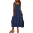 thumbnail image 2 of Women's Plus Size Casual Summer Dresses Fashion Women Solid Round Neck Sleeveless Beach Dresses Vacation Coverup Pockets DressNavy L, 2 of 9