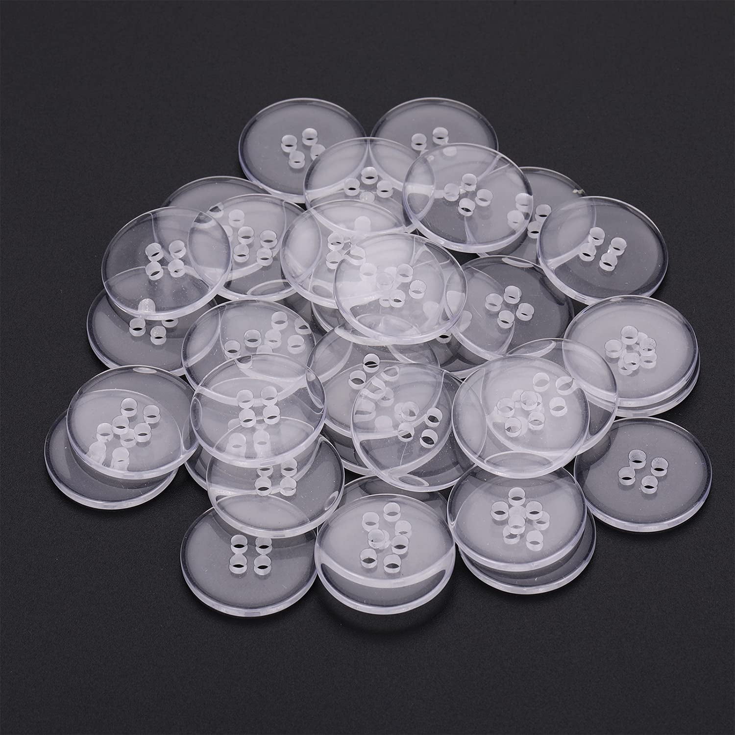 Matte Frosted Clear Buttons, Large Size, Transparent, Four Holes