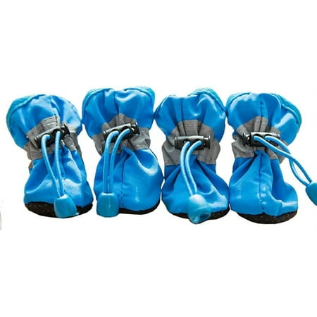 Dog Shoes Waterproof Dog Boots for Small Medium Large Dogs with Soft Anti-Slip Sole Suitable for Rainy Weather Outdoor Walking  Adjustable Elastic Straps  Reflective at Night (Blue  2)