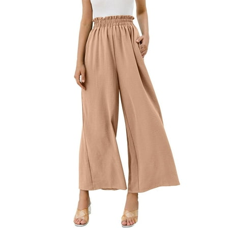 

Dress Stretch Pants for Womens Business Casual Ladies Lotu Leaf High Waist Ice Silk Wrinkled Pants Elegant Casual Wide Leg Loose Pants Linen Pajamas Womens
