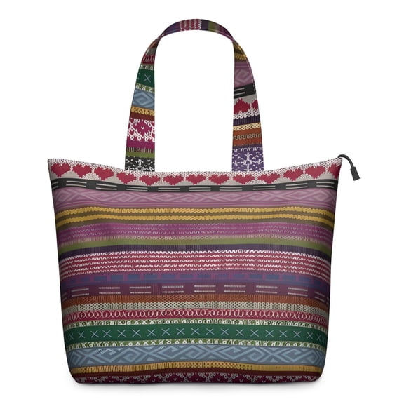 Purple Boho Tribal Stripes and Hearts Pattern Travel Tote Bags for Women Carry On,Large Weekender Bags for Women Travel,Multi Functional Duffle Bag for Work,Shopping,Sports