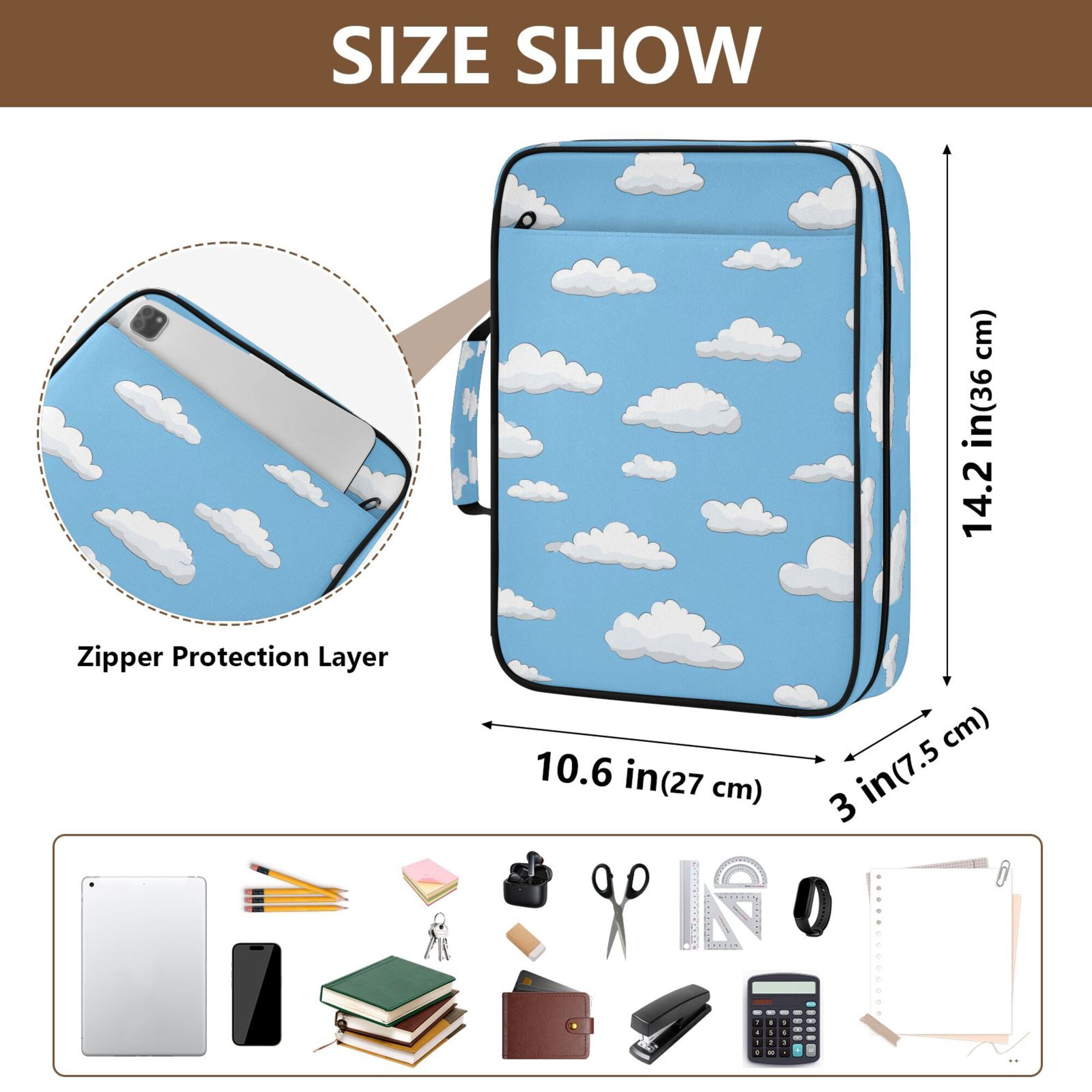 FORMRS Accordion File Folder A4 Size 7-Pocket Expanding Document Organizer Bag with 3 Ring Binder, Cartoon Cloud Pattern