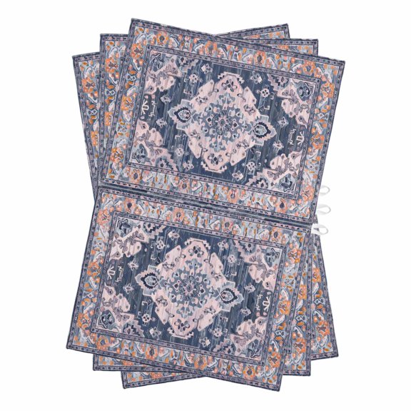 Orange Blue Boho Kitchen Towels Set of 3, Water Absorbent Dish Towel, Ethnic Geometric Middle Century Art Decorative Hand Towels - Quick Drying Cloth for Cooking Baking, 18x28 Inch