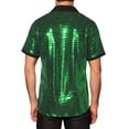 thumbnail image 3 of INSPIRE CHIC Men's Sequin Party Shirt Contrasting Color Short Sleeve Button Down Top 2XL Green, 3 of 5