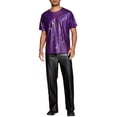 thumbnail image 2 of INSPIRE CHIC Metallic T-Shirt for Men's Round Neck Short Sleeves Sparkle Glitter Tee XL Dark Purple, 2 of 5