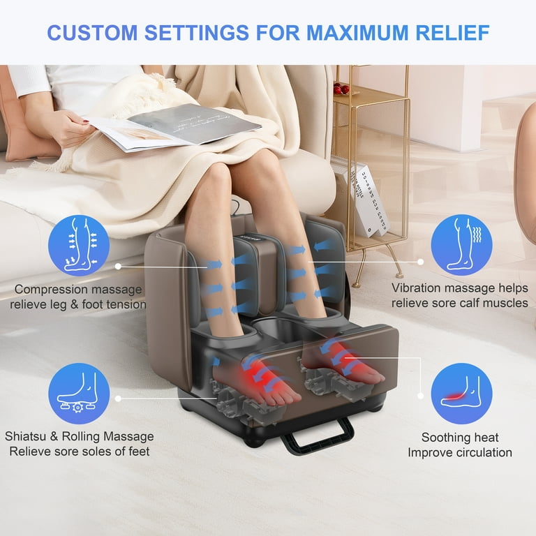 Comfier 2 in 1 Foot Massager Machine & Ottoman Foot Rest Shiatsu Calf and Foot Massager with Heat Black