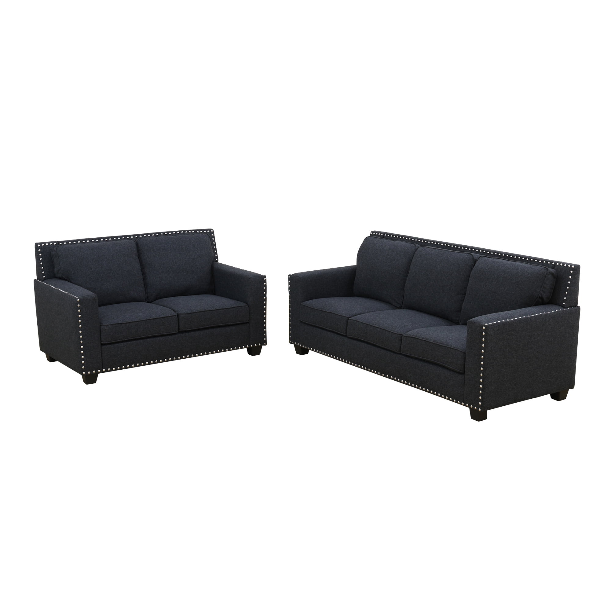 Aukfa 3-Piece Deep Seat Sofa Set for Living Room, 3-Seater Couch, Loveseat, Armchair, Linen, Black