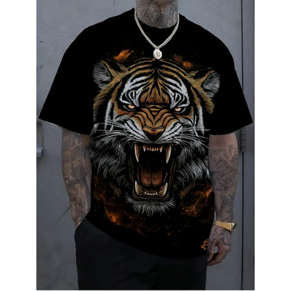 Men's Summer 3D Tiger Print T-Shirt Casual Short Sleeve Crew Neck T-Shirt Regular Fit Fashion Streetwear Short Sleeve T-Shirt