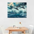 thumbnail image 2 of COMIO Wall Decorations For Living Room Large Size Canvas Wall Art For Bedroom Blue Waves Of The Sea Wall Pictures Artwork Modern Office Canvas Art Print Dolphins Wall Paintings, 2 of 4