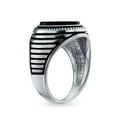 thumbnail image 2 of Bling Jewelry Mens Retro Grooved Mens Silver Ring with Black Onyx Square Signet Sterling Silver Band, 2 of 6