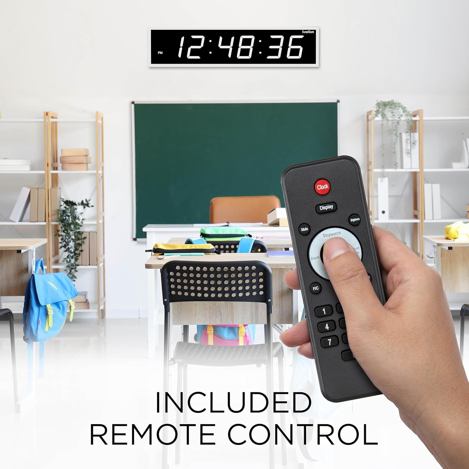 Ivation Large Digital Clock, 48" Led Wall Clock with Stopwatch, Alarms, Timer, Temp & Remote, White