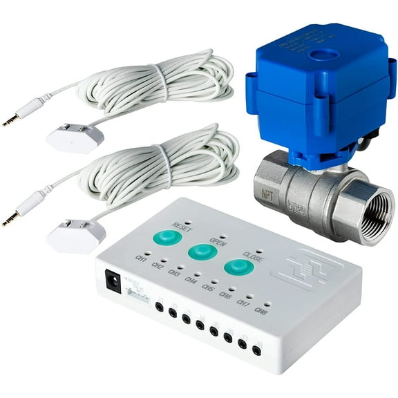iSpring LS43 Water Leak Detector Alarm System, Automatic Shut-Off Valve and 2 Detection Sensors, Connects Up to 8 Sensor to Prevent Flooding, 3/4" NPT