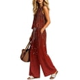 thumbnail image 6 of Cagogo Women's 2 Piece Sleeveless Tank Top Long Pants Set Casual Summer Outfits Loose Round Neck Tops Comfy Pants Matching Lounge Sets Boho Vacation Travel Clothes, Red 2XL, 6 of 6